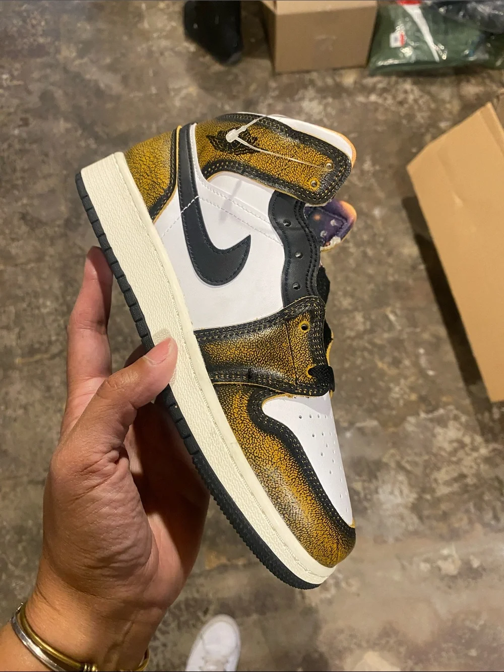 Jordan Mid-Top Sneakers in White, Black and Yellow